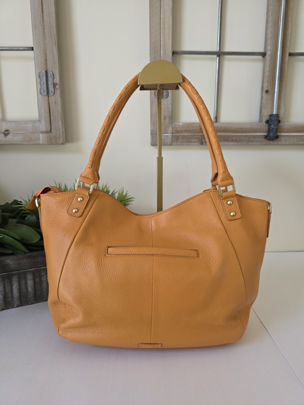 Lodis Texas Leather Sutton Tote Nectarine Woven Stitch Shoulder Bag - Picture 3 of 12